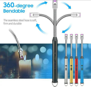 360° Outdoor Kitchen Lighter – Usb Rechargeable Plasma Arc Lighter With Safety Lock & Flexible Elbow For Candles, Bbq & Stoves (random Color)