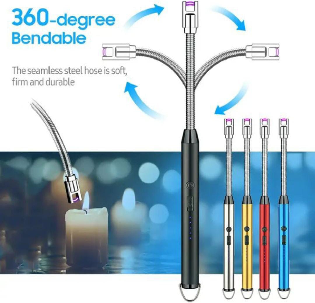 360° Outdoor Kitchen Lighter –  Usb  Rechargeable Plasma Arc Lighter With Safety Lock & Flexible Elbow For Candles, Bbq & Stoves (random Color)